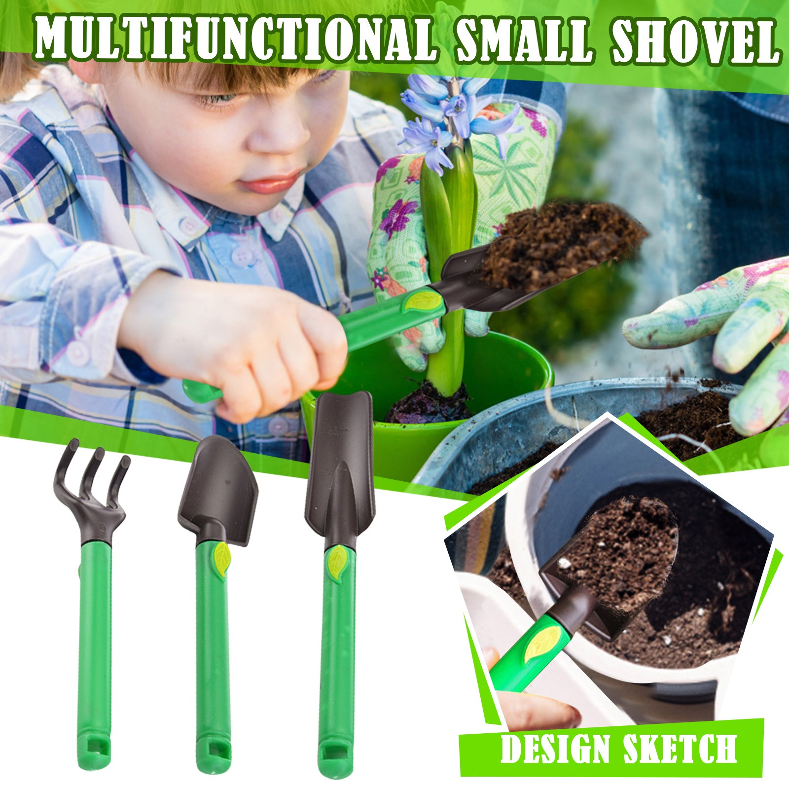 Planter Garden Tool Set 3 Piece Transplanting And Outing Small Shovel/Spade/Rake