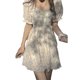 thumbnail image 1 of Vestido floral con mangas abullonadas para mujer, hermoso, suave, transpirable, vestido de señora para verano, estilo corto S, 1 of 8