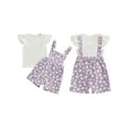 thumbnail image 3 of Aojekbee 2PCS Baby Girls Summer Outfits Fly Sleeve Ribbed Tops + Daisy Suspender Shorts Set Toddler Clothes, 3 of 10