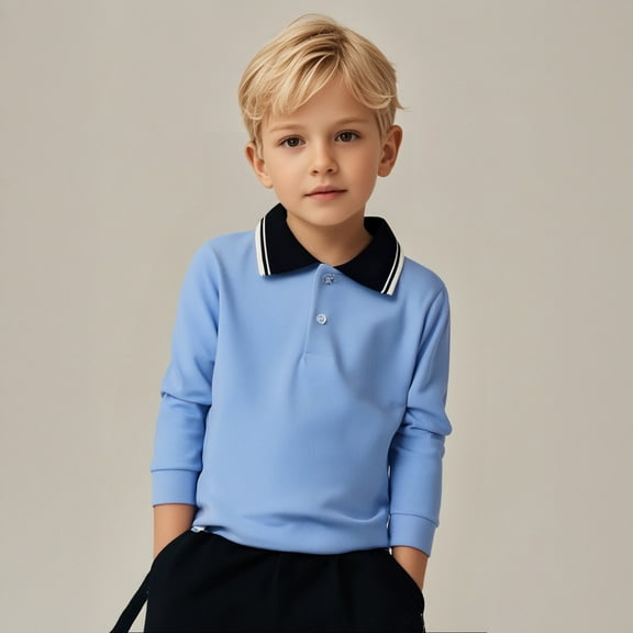 Boys Polo Shirts Long Sleeve Boy Blue Button down Shirt School Uniforms Casual Collared Shirt Kids 3T Boy Clothes