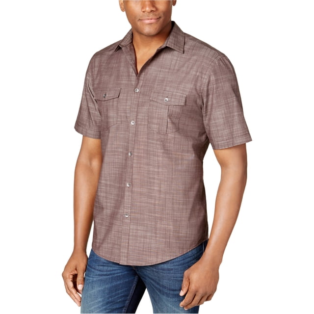 Alfani Mens Textured Button Up Shirt, Brown, X-Large