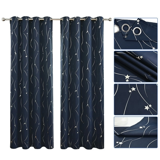2 cortinas Aoresac para el hogar Blackout Hot Silver Five Pointed Star Aoresac Cortina