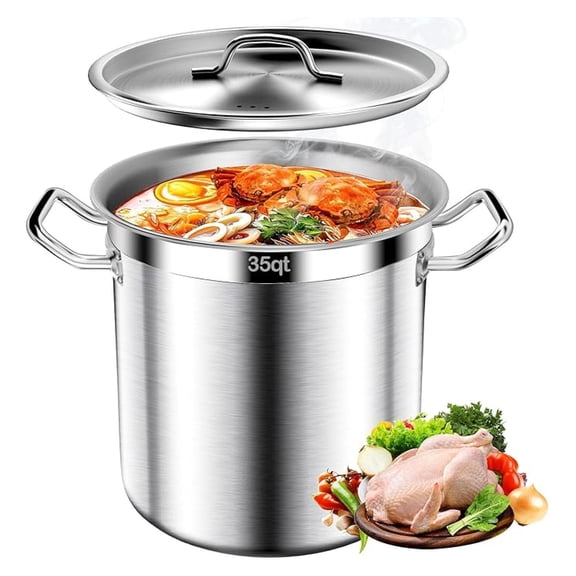 Large Stock Pot-35QT Stainless Steel Stockpot with Lid, Heavy Duty Tri-Ply Bottom Grade Stock Pot & Stockpots for Boiling Cooking Soup Stew Canning Cooking Pots, Big Stockpot, Deep Cookware