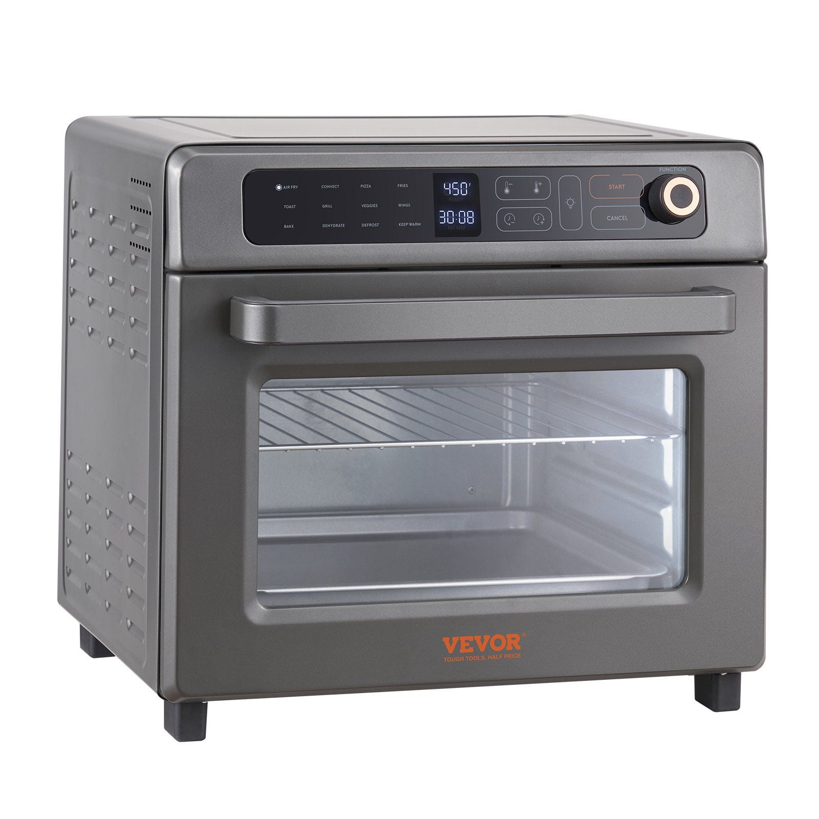 1700W Powerful 25L Stainless Steel Air Fryer Toaster Oven, 12-in-1 Countertop Convection Oven Combo with Grill, Pizza Pan & Gloves, Makes 12 Slices of Toast & 12-inch Pizza, Multi-Use