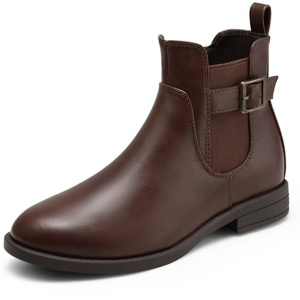 Harvest Land Women Chelsea Boots Brown Buckle Ankle Boots Fashion Low