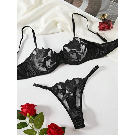 Black Lingerie Set Floral Classy