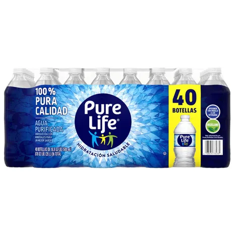 Pure Life Purified Water, 16.9 fl oz / 500 mL Plastic Bottles (40 Pack)