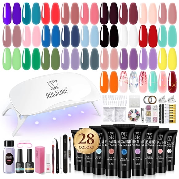Kit de gel de uñas de polietileno ROSALIND de 28 colores con mini lámpara de uñas de 10 ml