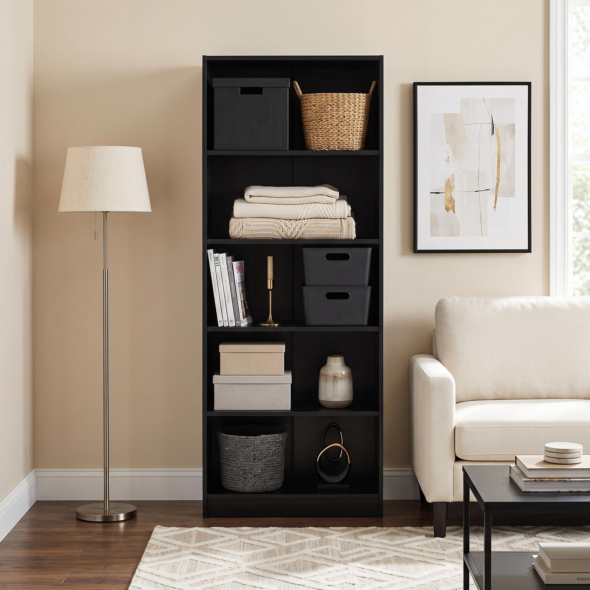 Homy Casa 71" Black Tall Dresser Storage Cabinet, 5-Tier Open Shelf Bookcase for Bedroom Living Room