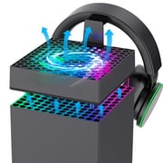 Cooling Fan & Dual Charging Stand for Xbox Series X Console & Controller,with 15 RGB Lights,Headphone Hook,Game Disc Storage