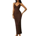 thumbnail image 3 of Women's Backless Spaghetti Strap Camis Long Slip Dress Guest Outfit for Wedding Summer Dark Brown M, 3 of 10