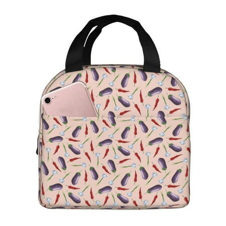 Insulated Lunch Bag for Women Men - Eggplant garlic chili Leakproof Cooler Lunch Box for Women Men  Lunch Tote Bags for Work School Picnic Travel