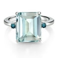 thumbnail image 2 of Gem Stone King 925 Sterling Silver 12X10MM Sky Blue Simulated Aquamarine and 2MM Blue Diamond 3 Stone Engagement Ring for Women | 5.48 Cttw | Gemstone March Birthstone | Size 7, 2 of 3