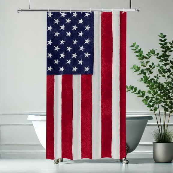 RKSupls Patriotic Shower Curtain, American Flag Signs Curtain with Hooks for Christmas Home Bathroom Decor Washable Curtains, 36x72 in