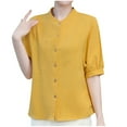 thumbnail image 2 of QUNYINEY Button Down Shirts for Women Trendy Casual Crew Neck Short Sleeve Solid Tops Loose Cotton Linen Blouses for Women, 2 of 5