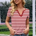 thumbnail image 6 of XPMWRP Women's V Neck Snap Button Shirt Short Sleeve Striped Print Tunic Tops Lightweight Casual Loose Summer Blouses Red L, 6 of 6