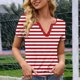 thumbnail image 5 of Camisas de Manga Corta para las Mujeres Casual Impresión No Estructurada Botón Arriba Blusa Cuello Tripulado Top de Verano, Tops de Manga Corta de las Mujeres Casual, 5 of 6