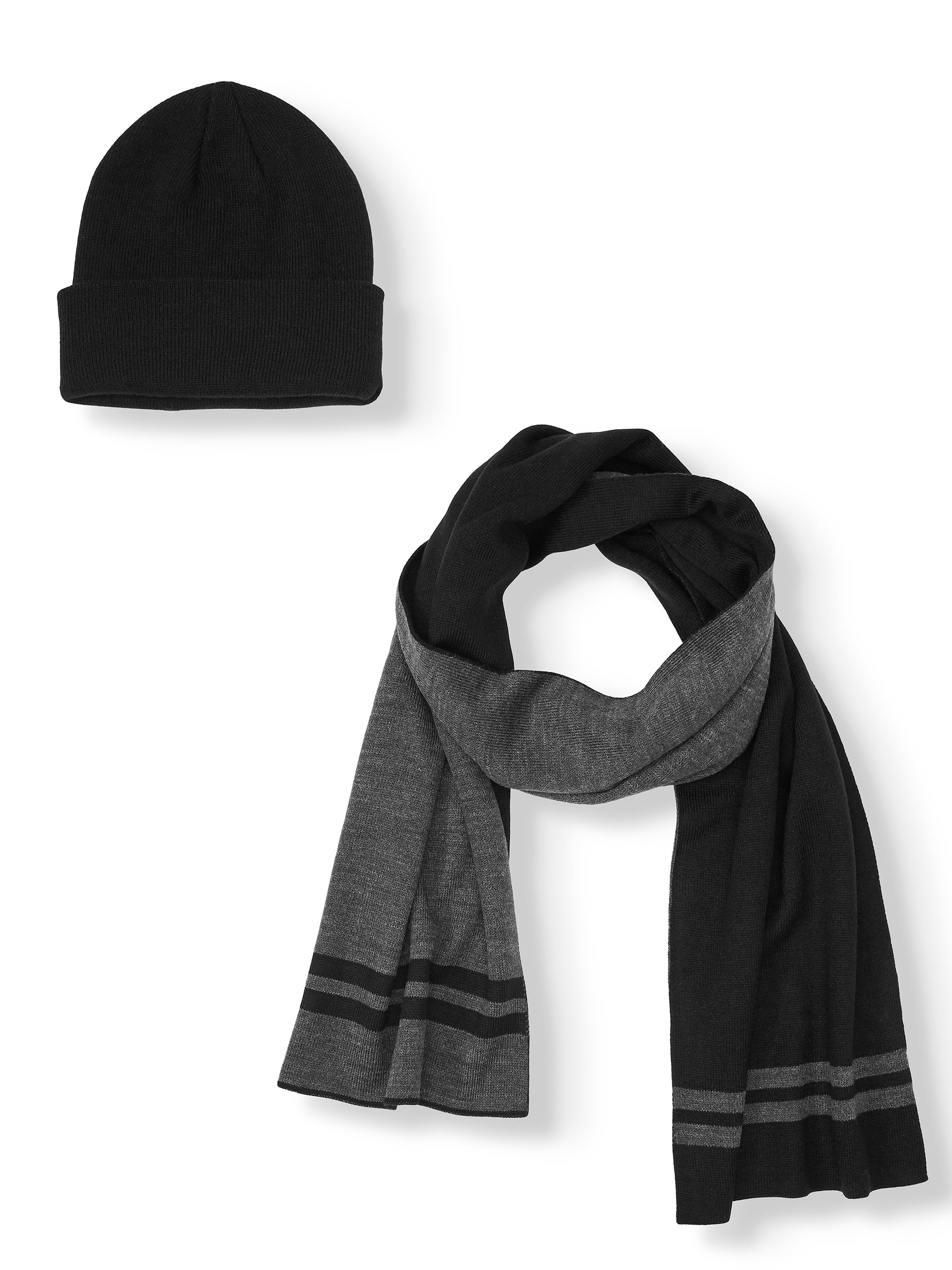 CTM/® Mens Ribbed Knit Cuff Cap with Sherpa Lining and Matching Scarf Set