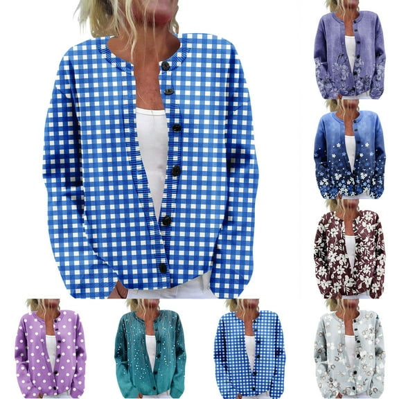 Women's Sweater Cute Fun Printing Sweater Fall And Winter Long Sleeve Knitted Sweater for Fall Winter Floral Patterns,Blue,L