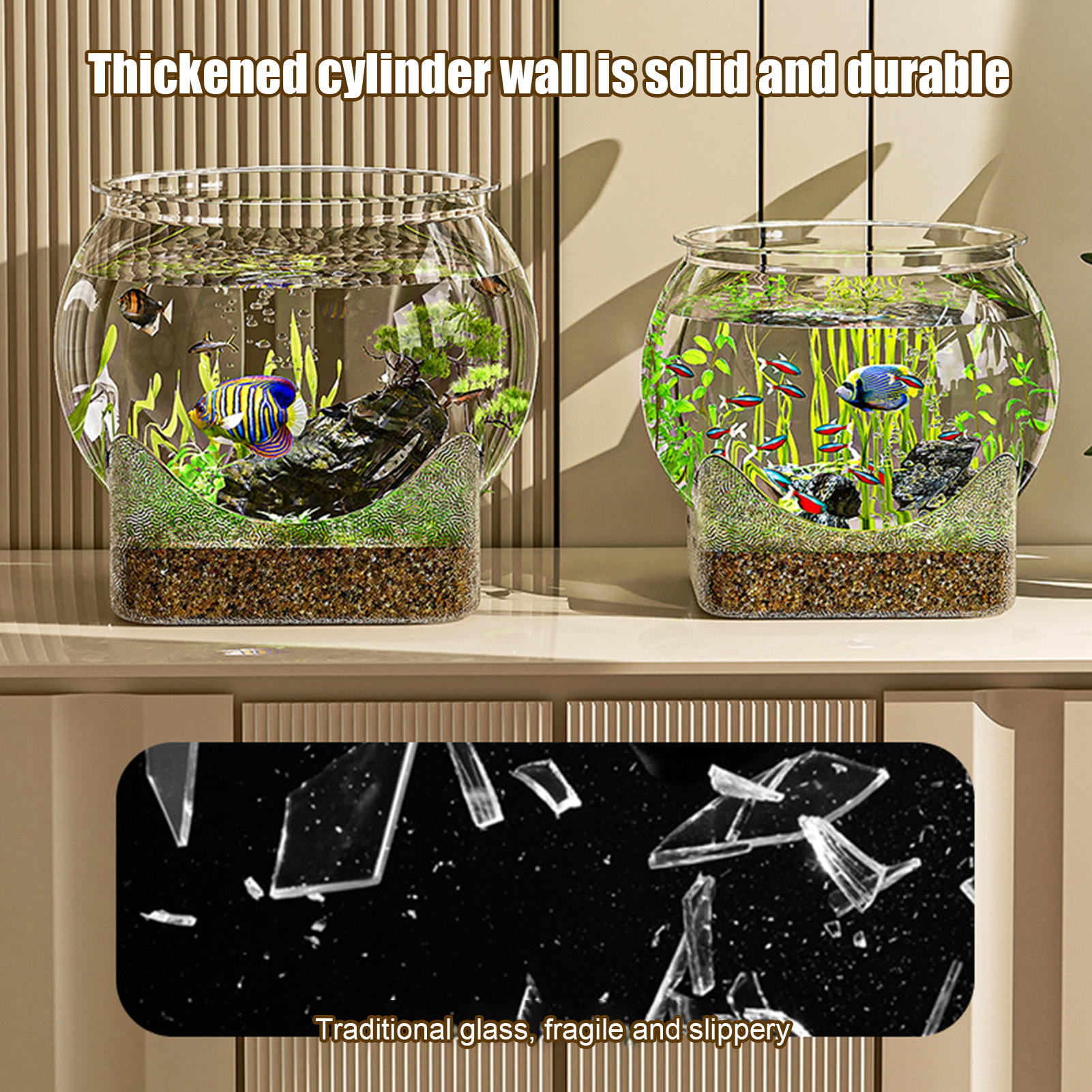 Koiauber Clear Fish Bowl for Betta Fish Golden Fish Turtle Plastic Betta Fish Tank Desktop Round PET Aquarium