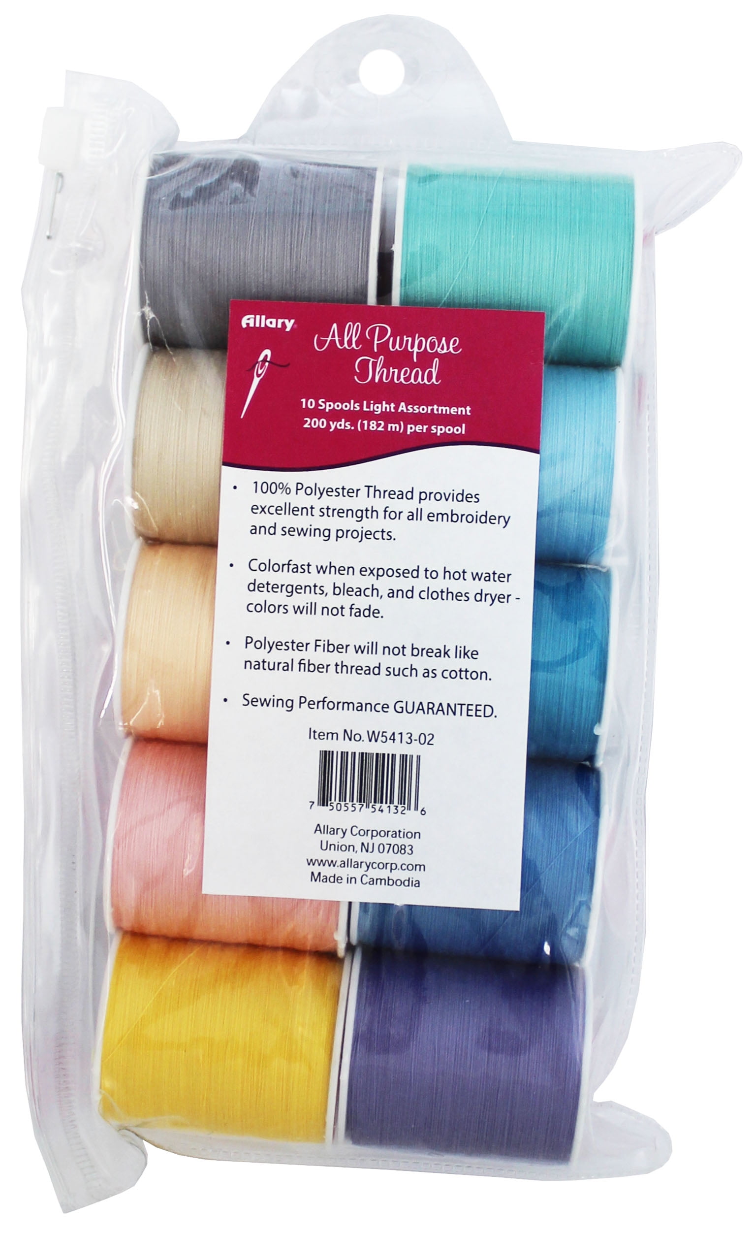 (2 pack) Allary Light Assorted Sewing Thread, 10 Spools, Strong and Lightweight for All-Purpose Sewing