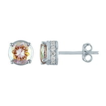 Ladies Brilliance Fine Jewelry Simulated Aurora Borealis and CZ Sterling Silver Earrings