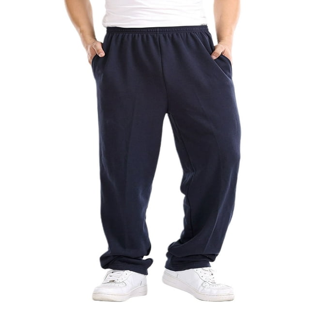 Men Autumn Casual Sweatpants Solid Color Elastic Middle Waist Loose Joggers Trousers Plus Size