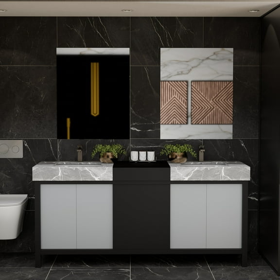 Sanibel 72 in W x 22 in D Black and Grey Double Bath Vanity and Castle Grey Marble Tops