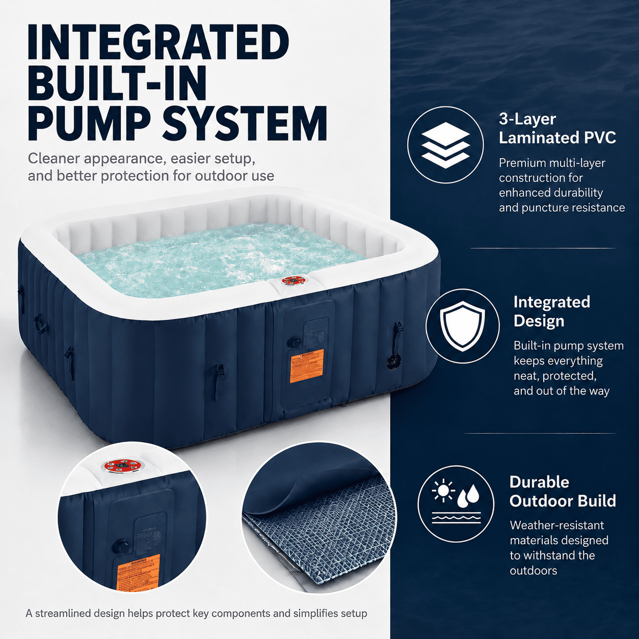Seizeen Inflatable Hot Tub, 4-6 Person Hot Tub Set, 73'' Square Portable Home Spa w/130pcs Jet, Lockable Cover, Storage Bag, 2 Cup Holders, 4 Replacement Filter, 240gal