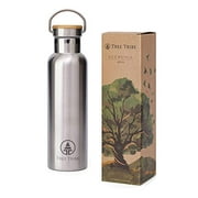 Tree Tribe Stainless Steel Water Bottle 20 oz - Indestructible, BPA Free, 100% Leak Proof, Eco Friendly, Double Wall Insulated Technology for Hot and Cold Drinks, Wide Mouth, Bamboo Cap