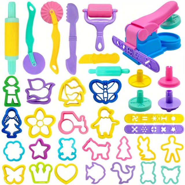 Kids' Play Dough Tool Set - 22pcs Plastic Craft Kit with Animal Cutters, Assorted Colors