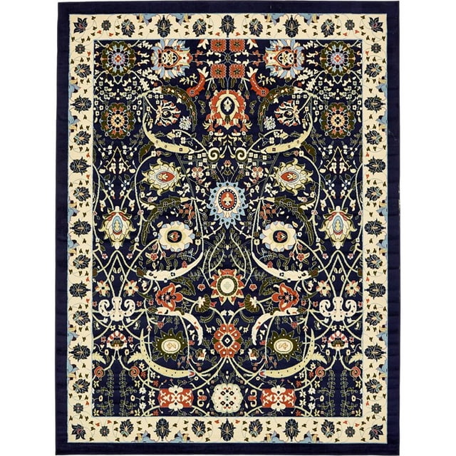 Unique Loom Tapis Design Complexe Espahan 10' x 13' Rectangle Bleu Marine/beige
