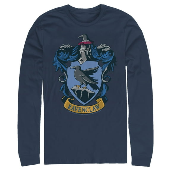 Men's Harry Potter Ravenclaw Crest Long Sleeve Shirt Navy Blue Medium