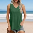 thumbnail image 2 of UVEASISHA Eyelet Tank Tops for Women Sleeveless V Neck Tunic Shirt Curved Hem Pleated Blouse Cooling Summer Beach Tanks Army Green M, 2 of 10