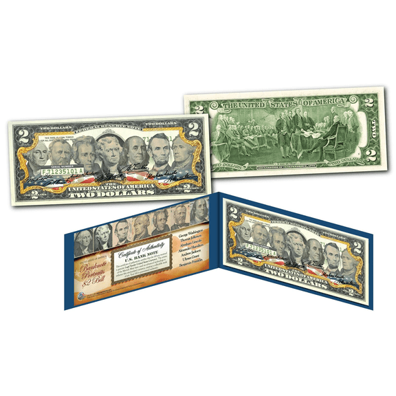 U.S. BANKNOTE 7 PORTRAITS Genuine Legal Tender U.S. $2 Bill Banknote *Must See*