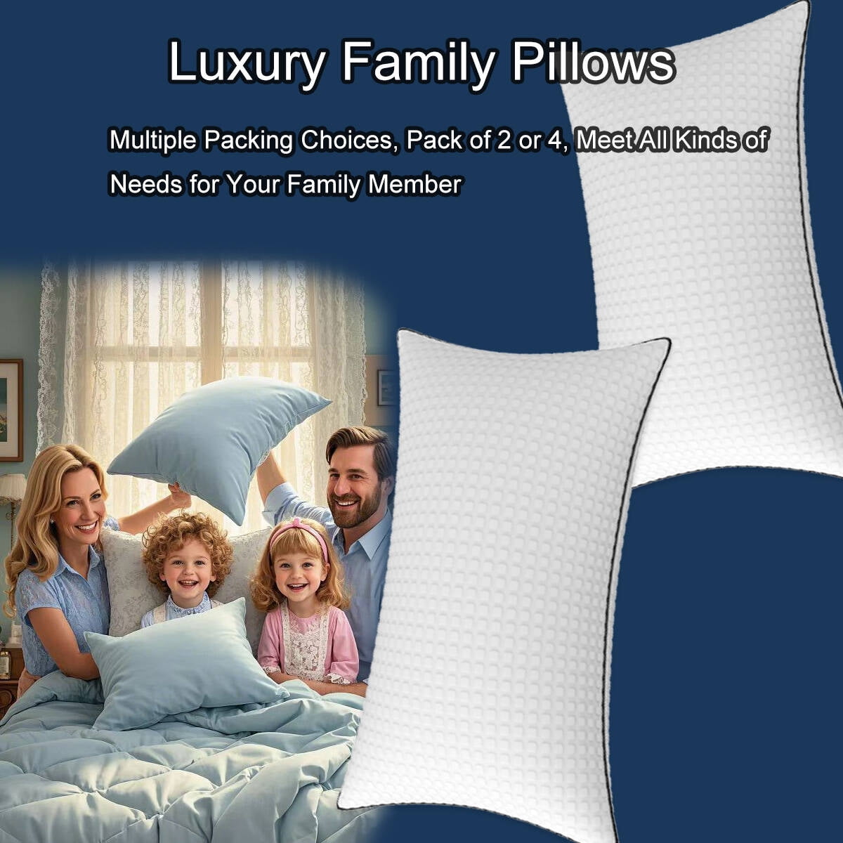 Pillows King Size Set of 2, Hotel Quality, Down Alternative Gusseted Bed Pillows for Side, Back, or Stomach Sleepers, White