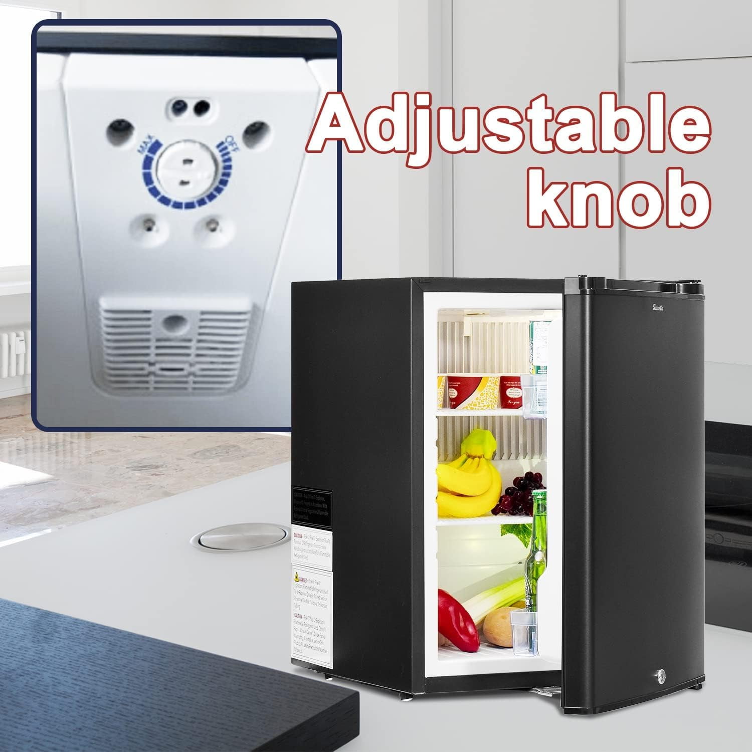 Smad 110V/12V No Noise RV Truck Caravan Compact Refrigerator Mini Fridge Lock Reversible Door 2.1 Cu ft Black