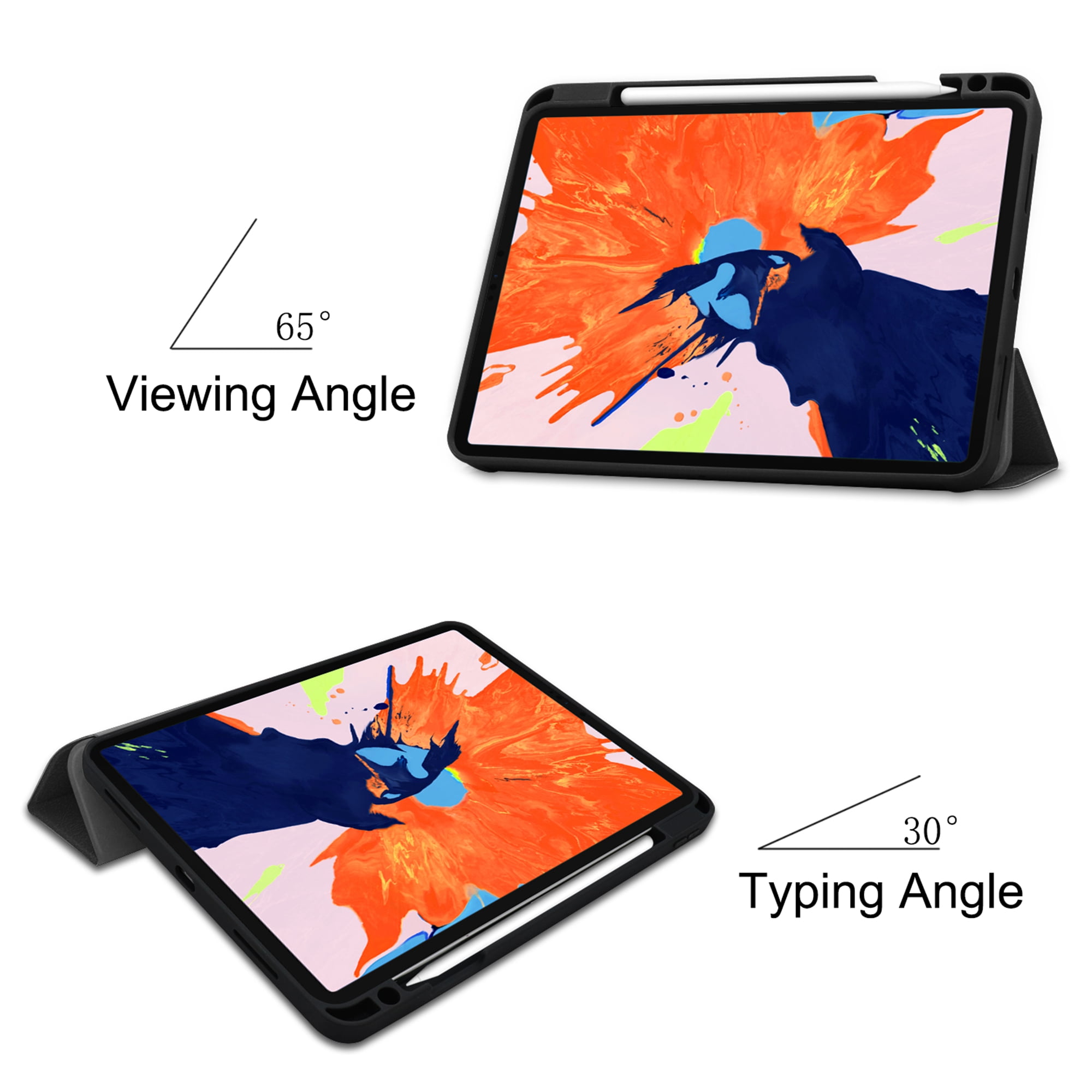 Dteck Slim Fit Case For iPad Pro 12.9 inch 2020 4th Generation with Built-in Pencil Holder, [Support Apple Pencil Wireless Charging] Tri-Fold Stand Magnetic Flip Auto Wake Sleep Case CoverBlack
