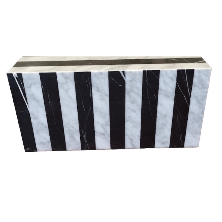 Genuine Marble Coffee Table - Nero Black + Carrara White Striped Marble