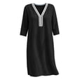 thumbnail image 5 of VBVC Women's Cotton Linen V Neck Tunic Dress , 3/4 Sleeve Summer Shift Dress For Women , Ladies' Boho Beach Midi Dresses with Pockets, S-2XL, 5 of 7