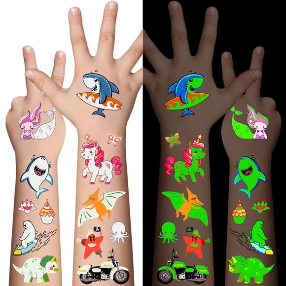 Tatuajes temporales AWINMAY Luminous para niños, 310 unidades con estilos mixtos