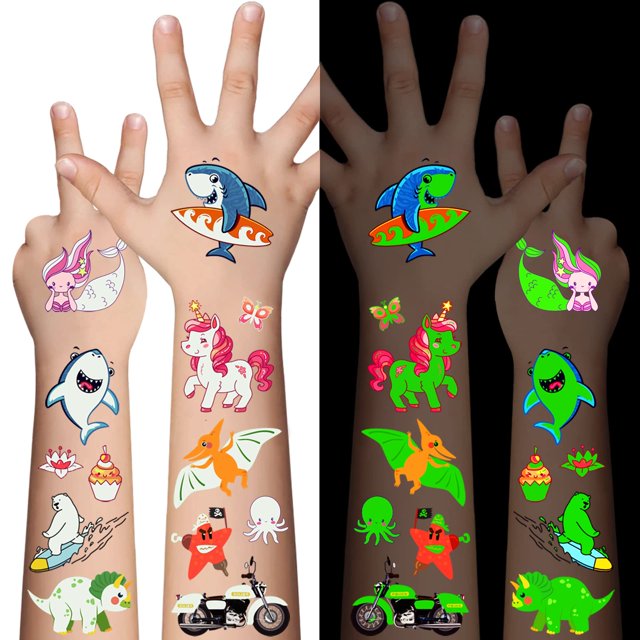 Tatuajes temporales AWINMAY Luminous para niños, 310 unidades con estilos mixtos