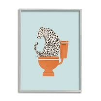 Stupell Industries Cheetah on Bathroom Toilet Animals & Insects Painting Gray Framed Art Print Wall Art, 11 x 14