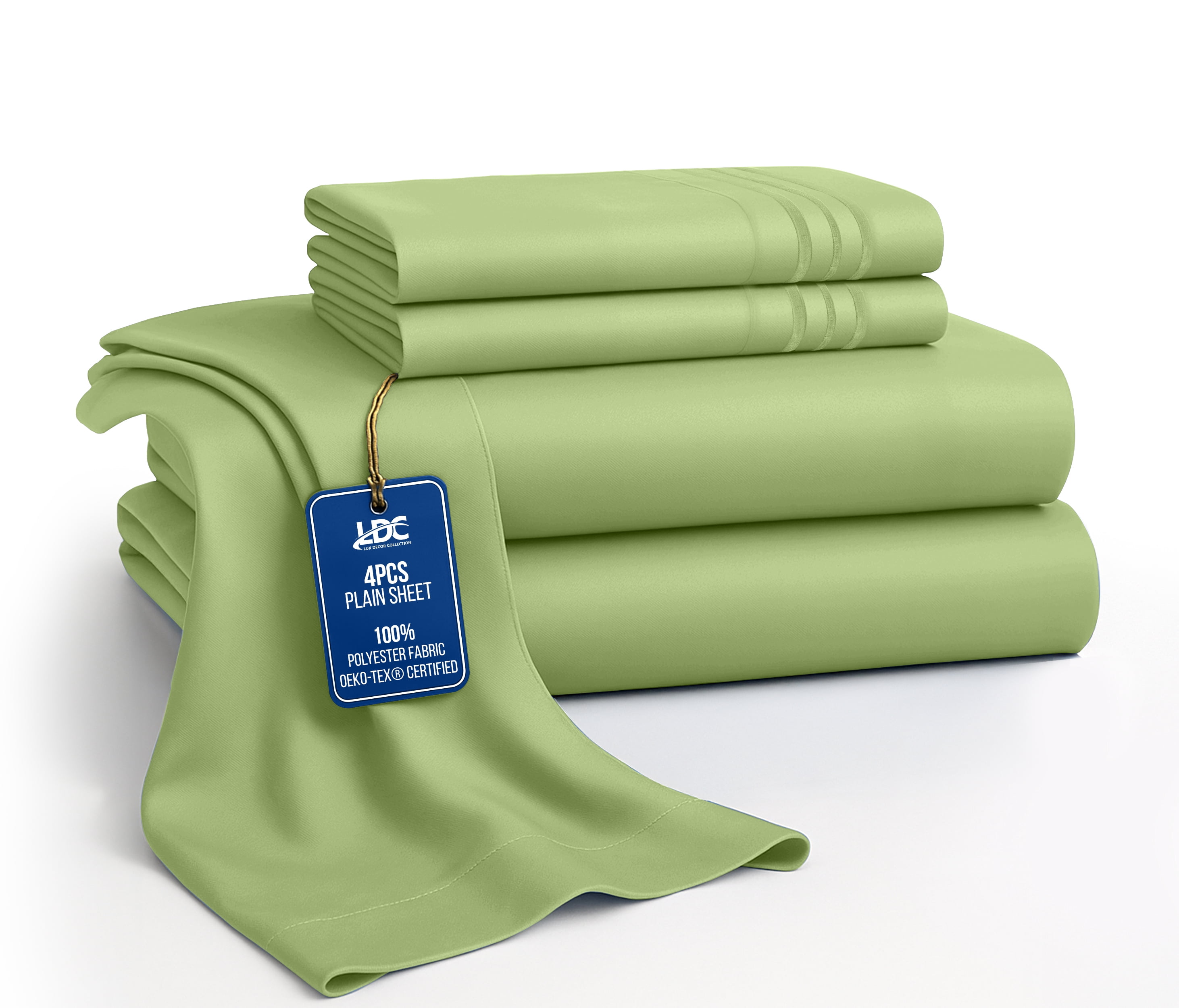 Home Collection Deals Lux Decor Twin Bed Sheets - 4 Piece Ultra-Soft Microfiber Sheets Set, Deep Pocket Fitted Sheet, Flat Sheet & 2 Pillowcases, Breathable Hotel Luxury, OEKO-TEX Certified, Green
