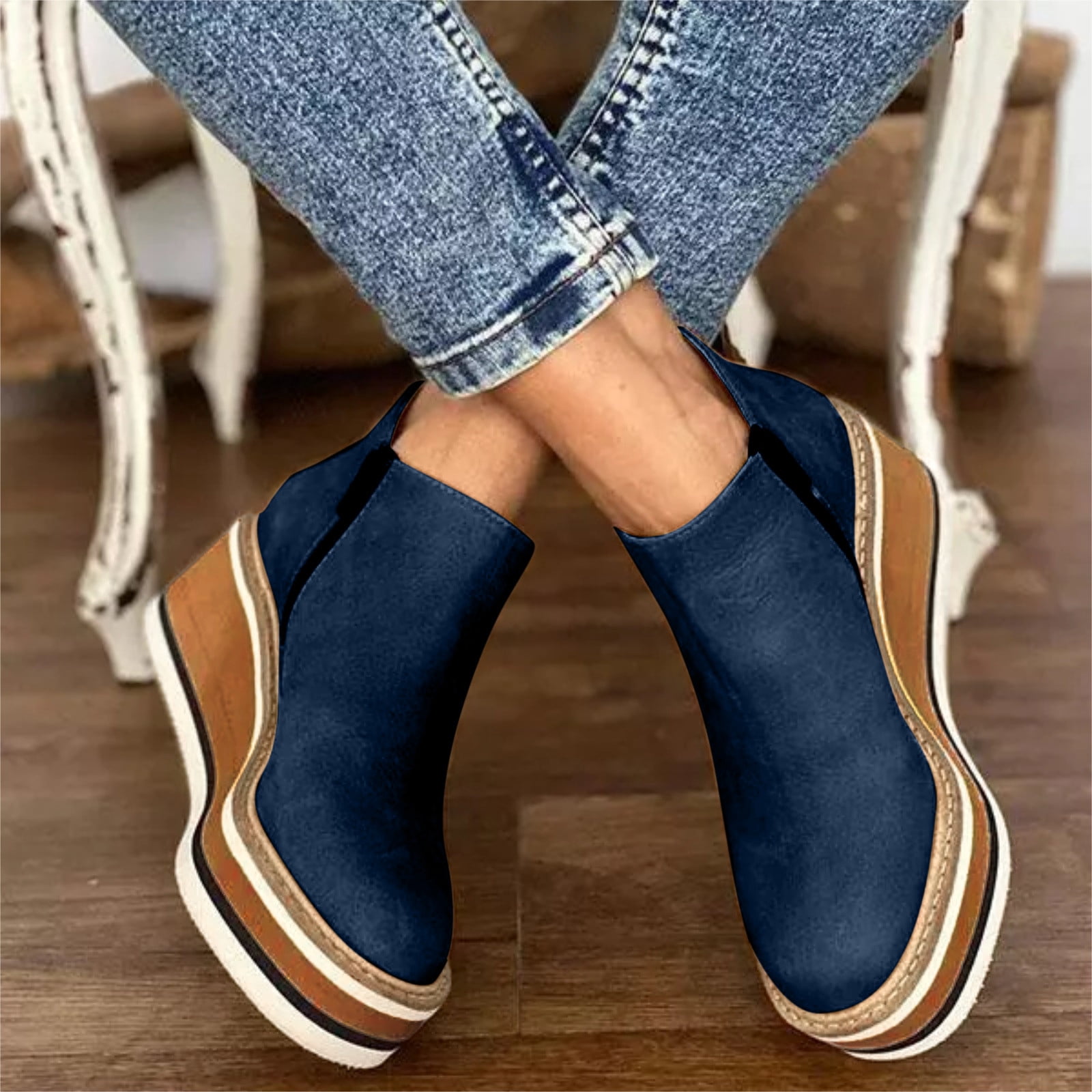 Color Wedge Heel Platform Ankle Boots 