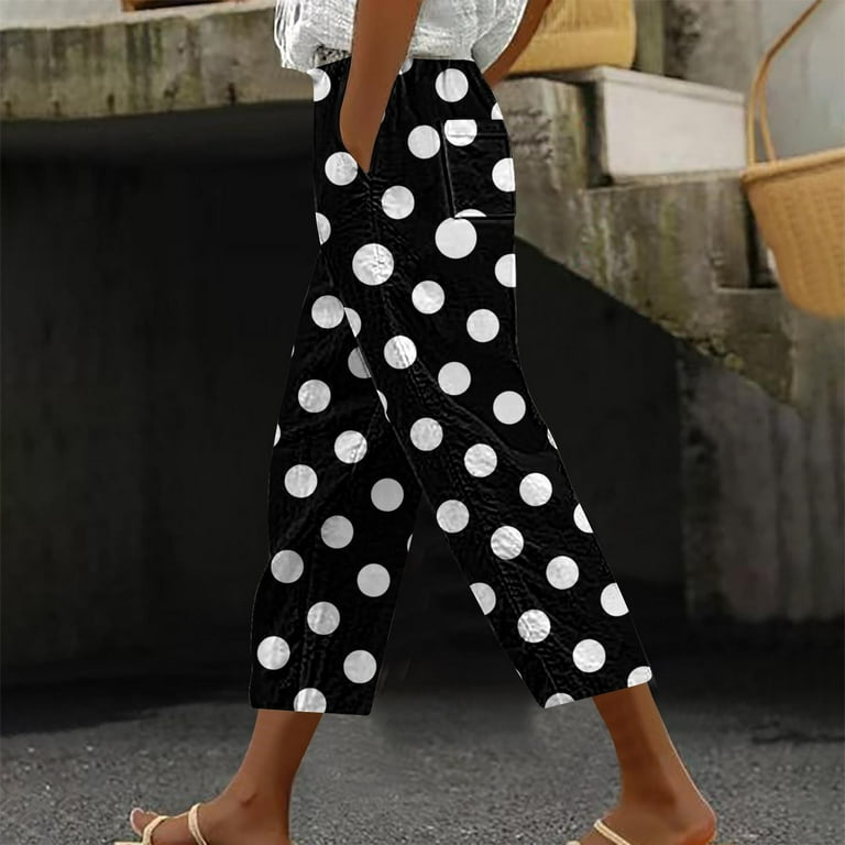 Polka Dot High Waisted Cropped Leggings Y2K Casual RoseSeek