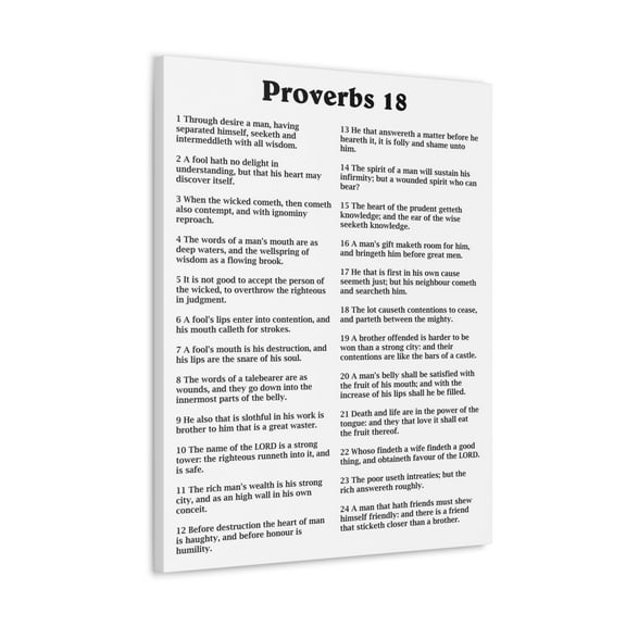 Scripture Walls Proverbs 18 Chapter White Bible Canvas Christian Wall Art Ready to Hang Unframed