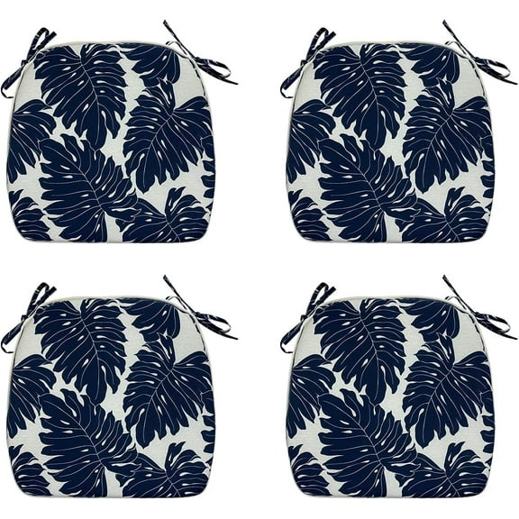 Outdoor Chair Cushions Set of 4 Patio Seat Cushions with Ties 16x17 Inch Navy Leaves U-Shape Chair Pads for Outdoor Patio Garden Home Office Furniture