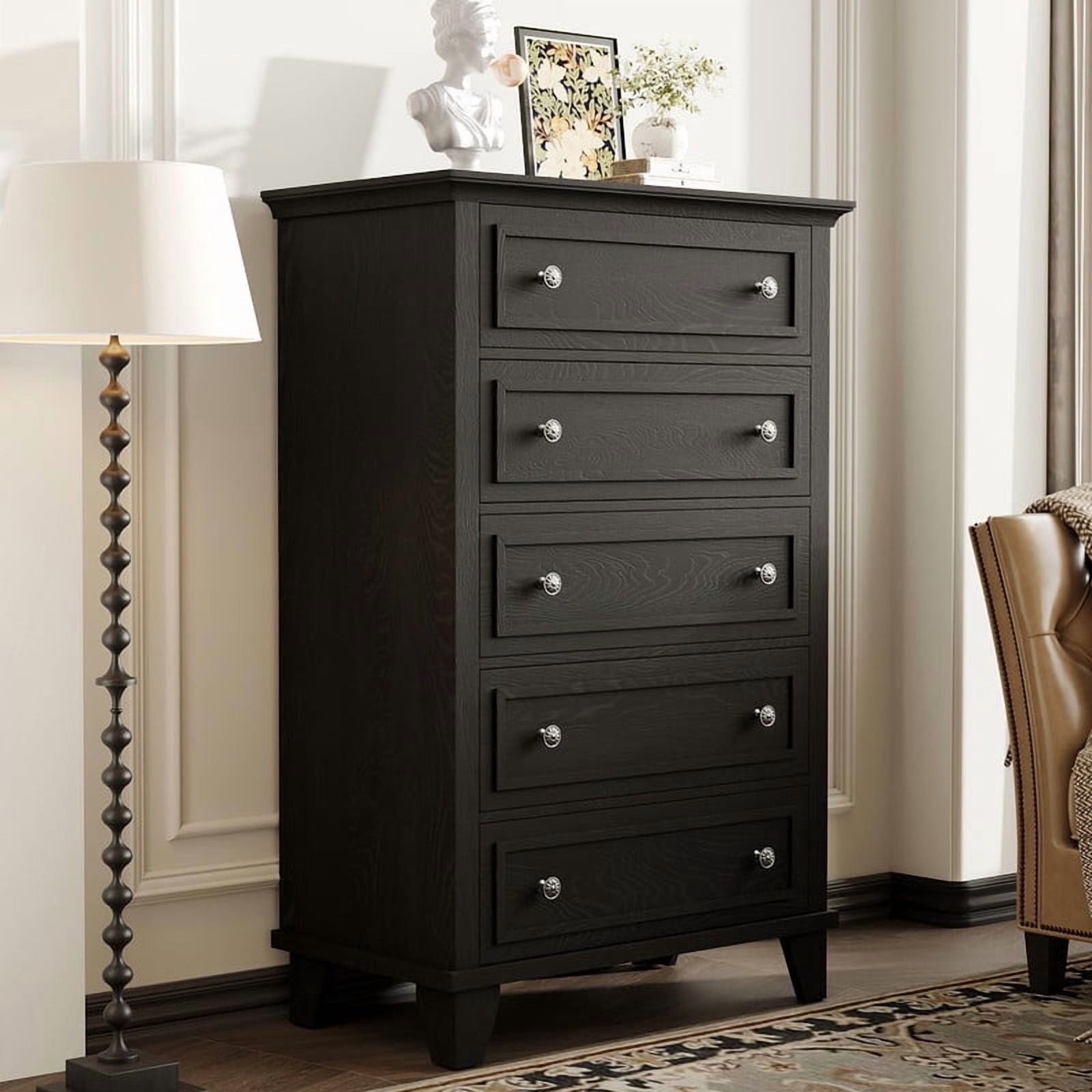 TROPOW 5 Drawer Dresser for Bedroom, 48" Tall Wood Dresser & Chests of Drawers with Deep Drawers, Modern Chest Organizer with Metal Handles for Living Room, Hallway, Entryway