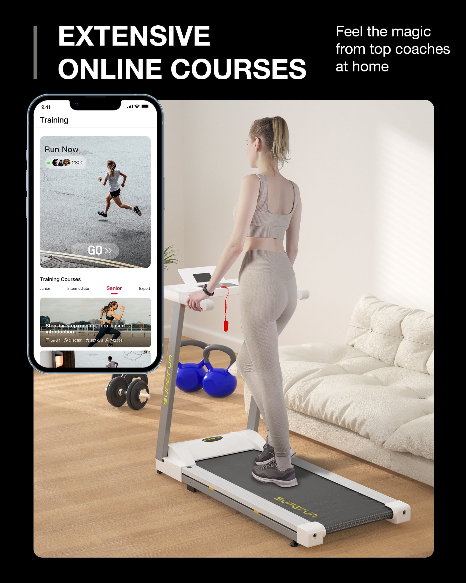 SSPHPPLIE 3HP Folding Treadmill for Home, APP Control , 300LB Walking Pad Running Data Analysis（Gary-Pink）